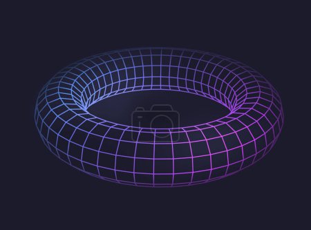 Illustration for Circle 3D low poly icon, line geometric shape of neon color, isolated vector round frame hologram. Grid of mathematics and geometry figure, low-poly frame perspective, visual wireframe - Royalty Free Image