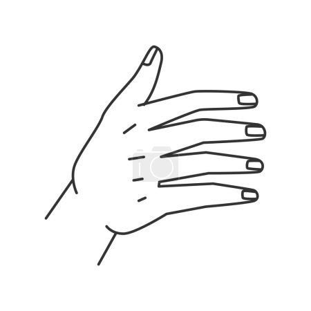 Illustration for Perfect manicure, abstract hand woman arm gesture. Vector gesturing arm, isolated palm with female fingernails, body language sign. Non verbal communication, gesturing hand - Royalty Free Image