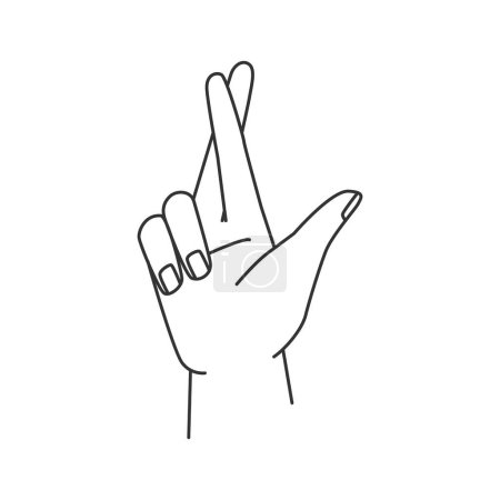 Illustration for Fingers crossed, hand gesture isolated outline icon. Vector illustration of lie or luck, superstition symbol. Hand with middle and index fingers crossed, nonverbal communication language - Royalty Free Image
