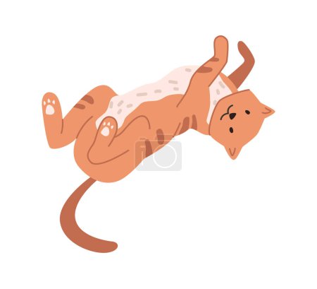 Ilustración de Personaje juguetón gatito acostado en el suelo. Gatito aislado, personaje de jengibre. Estilo de vida y hábitos de animales felinos, mascotas domésticas. Vector en estilo plano - Imagen libre de derechos