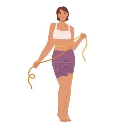 Illustration for Dietitian specialist with measuring tape, isolated nutritionist professional. Dieting plan and course for weight loss. Flat cartoon character, vector illustration - Royalty Free Image