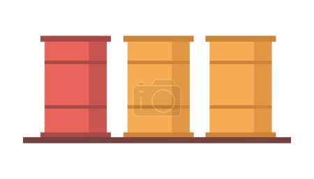 Illustration for Gas industry, production, and storage of fuel. Isolated row of barrels with oil for export or import selling, petroleum factory business. Vector in flat style - Royalty Free Image