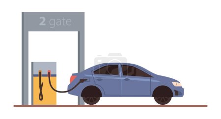 Illustration for Car charging tank with fuel from gas station, buying petroleum from company. Vehicle maintenance and charge or filling with oil.Vector in flat style - Royalty Free Image