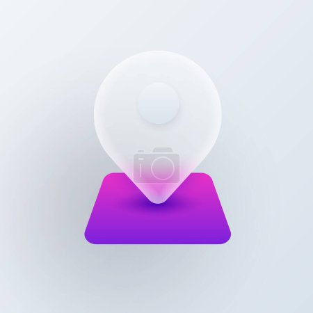 Téléchargez les illustrations : Glassmorphisme violet emplacement broche 3D icône réaliste. Pointeur d "étiquettes vectorielles sur la carte, géolocalisation et panneau d'itinéraire, localisation précise, marque d'adresse - en licence libre de droit