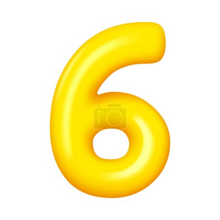Illustration for Number six numeral, sixth yellow glossy balloon. Vector 6th anniversary celebration symbol, numeral for advertising and promotion banner, greeting cards design element. 6 digit sign - Royalty Free Image
