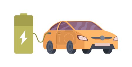 Modern electric smart suv car charging parking at charger station, plug in cable. Isolated flat vector illustration electrified future transportation. Vehicle charging from eco friendly power station