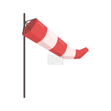 Illustration for Wind force and speed indication striped flagpole, blowing cone on pole for airport ground, striped airsocks in red and white colors. Vector flat cartoon illustration of windsock direction chart - Royalty Free Image
