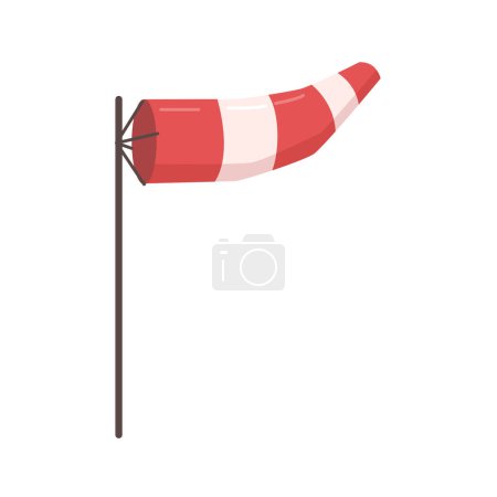 Ilustración de Tiempo cono de viento de franja roja y blanca para el suelo de la pista del aeropuerto, señal de calcetín ilustración plana vector de dibujos animados. asta de la bandera de advertencia en rojo y blanco, bandera de predicción del tiempo meteorología - Imagen libre de derechos