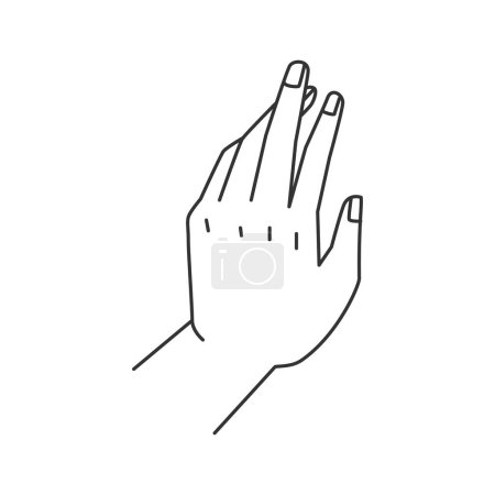 Téléchargez les illustrations : Bras ligne abstrait, paume avec les doigts, geste de la main. Paume ouverte humaine avec les doigts, stop ou signe de salutation. Bras d'ondulation vectoriel pendant la réunion, signe de communication non verbal - en licence libre de droit