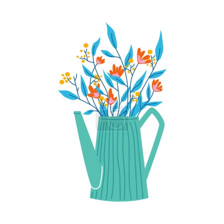 Illustration for Floral composition in bouquet, flowers in blossoms in decorative vase. 8 March and birthday gifts, decorations. Spring and summer blooming plants - Royalty Free Image