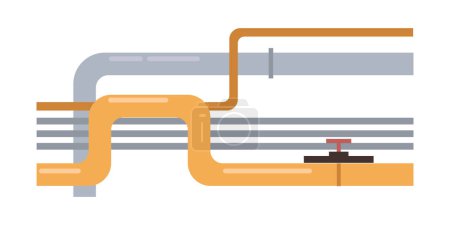 Illustration for Transporting gas by pipes, isolated valve for control of pressure and flow. Oil production industry or factory business technologies. Vector in flat style - Royalty Free Image