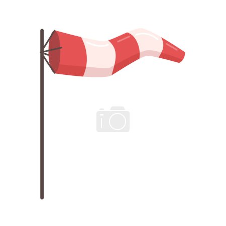 Ilustración de Tiempo señal de calcetín de viento bandera de velocidad, dirección de la pista del aeropuerto mostrando asta de la bandera. Ilustración vectorial de cono de viento de franja roja y blanca para la fuerza del viento redondo y la indicación de velocidad. Diseño plano de dibujos animados - Imagen libre de derechos