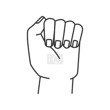 Ilustración de Abstract woman hand with manicure thin line icon. Vector female fist, punch and propaganda sign. Symbol of freedom and power, girl hand with fingernails - Imagen libre de derechos