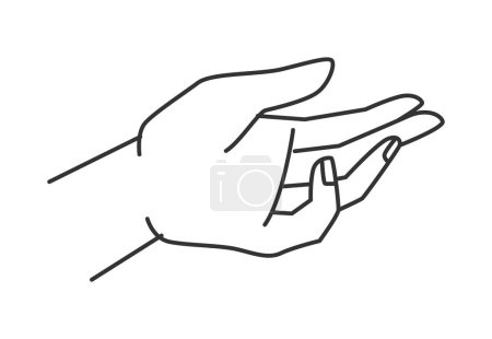 Ilustración de Asking hand abstract woman arm gesture, line icon. Vector gesturing arm, non verbal communication sign. Isolated female arm, body nonverbal language communication sign - Imagen libre de derechos