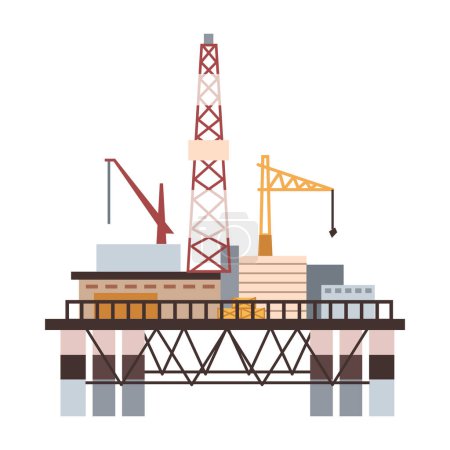 Illustration for Pumpjack extracting oil from well, isolated gas industry and production. Factory with pipelines and storage systems, petroleum business. Vector in flat style - Royalty Free Image