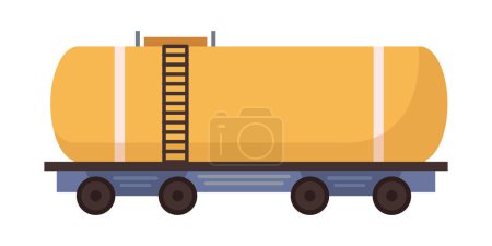 Téléchargez les illustrations : Oil and gas industry, production and transportation of product. Isolated tank car with cylinder container with liquid, petroleum or fuel. Vector in flat style - en licence libre de droit