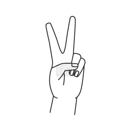 Téléchargez les illustrations : Peace or victory sign, isolated abstract line hand gesture, nonverbal communication sign. Body language symbol, outline arm with raised fingers and clenched fist. Vector in flat style - en licence libre de droit