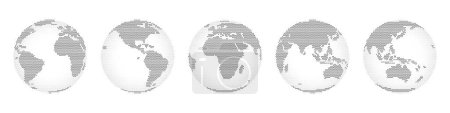 Ilustración de World map with continents, land and water mass monochrome. Isolated icons of Earth globes with digital dots and lines. Geography vector 3d realistic style - Imagen libre de derechos