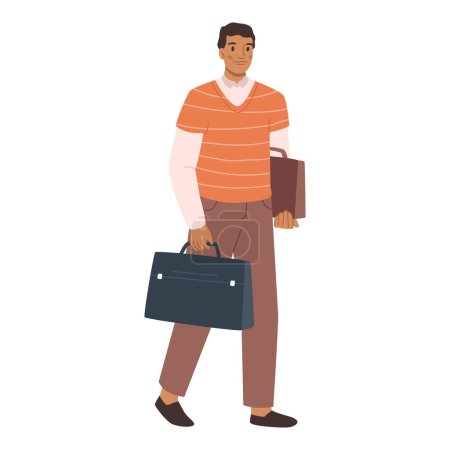 Téléchargez les illustrations : Employee carrying briefcase walking going to work. Isolated male character with baggage or bag with documents and personal belongings. Vector in flat style - en licence libre de droit