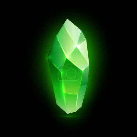 Illustration for Emerald isolated glowing crystal, precious stone or mineral. Aventurine or alexandrite gemstone for jewelry making or game design. Vector in realistic style - Royalty Free Image