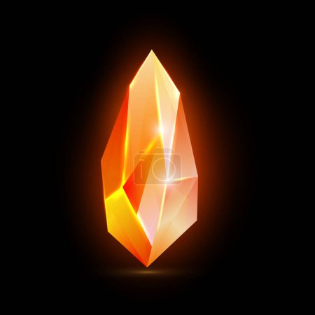 Illustration for Orange gemstone, isolated precious stone. Amber or fire opal, andesine or sapphire. Jewel mineral rocks and diamonds with facets. Vector in realistic style - Royalty Free Image