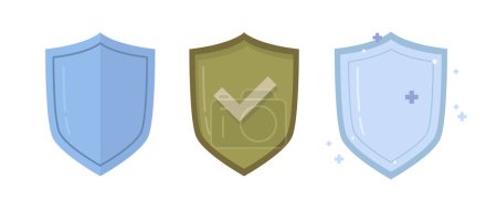 Illustration for Shield with guarantee checkmark and assurance. Isolated insurance coverage or policy being active. Trust and support, safety and security. Vector in flat style - Royalty Free Image