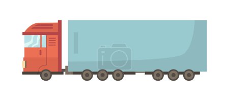 Téléchargez les illustrations : Trailer or lorry truck for logistics services and transportation. Isolated vehicle moving freight and cargo for clients. Flat cartoon, vector illustration - en licence libre de droit