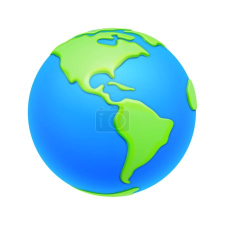 Illustration for World map geography, isolated icon of Earth with oceans and continents, green lands and water mass. Cartography and mapping. 3d style vector illustration - Royalty Free Image