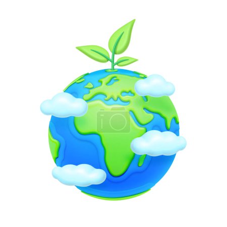 Illustration for Protecting ecology and environment of planet earth. Isolated globe with botany and foliage, sprouts and blooming flora design. 3d style vector illustration - Royalty Free Image