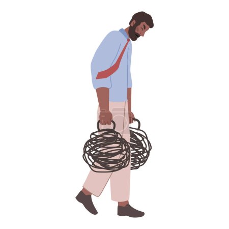 Anxious man carrying heavy emotions, guilt or stress. Isolated depressed personage with fears and psychological problems or concerns. Vector in flat style