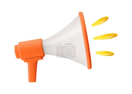 Illustration for Megaphone side isolated icon, advertisement of products of store or shop. Announcement or breaking news, presentation or attention. 3d style vector illustration - Royalty Free Image