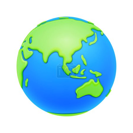 Téléchargez les illustrations : Carte du monde avec continents et masse d'eau. Isolée icône du globe avec des terres et des océans. Géographie et cartographie navigation. Illustration vectorielle de style 3D - en licence libre de droit