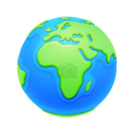 Ilustración de Mapa del mundo icono aislado de globo. Estudios de geografía y cartografía o mapeo. Continentes con países y masa de agua, océanos. 3d estilo vector ilustración - Imagen libre de derechos