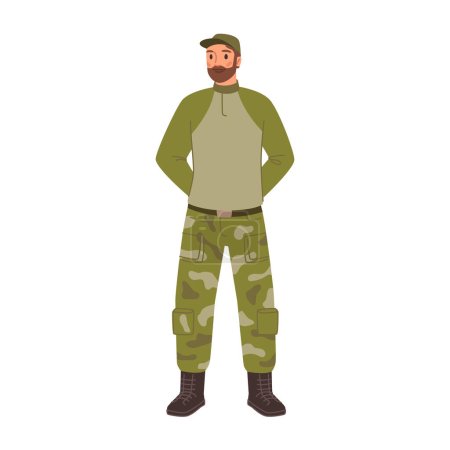 Photo for Combatant or soldier infantry wearing uniform, isolated man serving at army. Military forces and fight preparation, service. Flat cartoon, vector illustration - Royalty Free Image