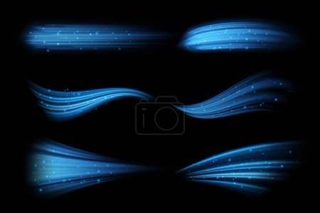 Air flow effect with shining, isolated current or air blowing of breath. Breeze flowing movement with shimmering, whiff with flickering. Vector illustration