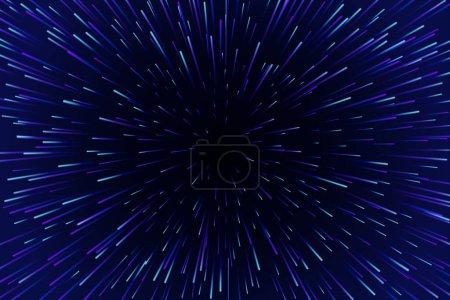 Illustration for Light speed with illumination and glowing effect. Background or print for galaxy and cosmos theme. Illumination and glimmering bodies. Vector illustration - Royalty Free Image