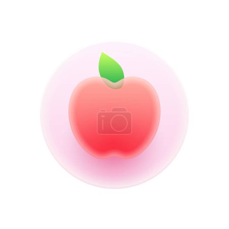 Illustration for Apple with leaf, isolated glassmorphism icon. Dieting and nourishment, healthy eating and lifestyle. Keeping fit and eating organic products. Vector illustration - Royalty Free Image