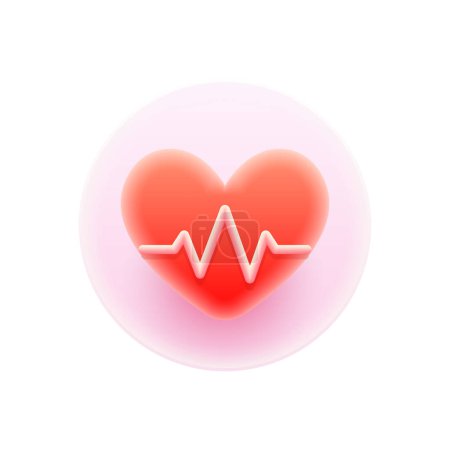 Illustration for Pulse glassmorphism isolated icon, heartbeat rate. Health care diagnostics and cardio treatment. Pounding or throbbing heart care. Vector illustration - Royalty Free Image