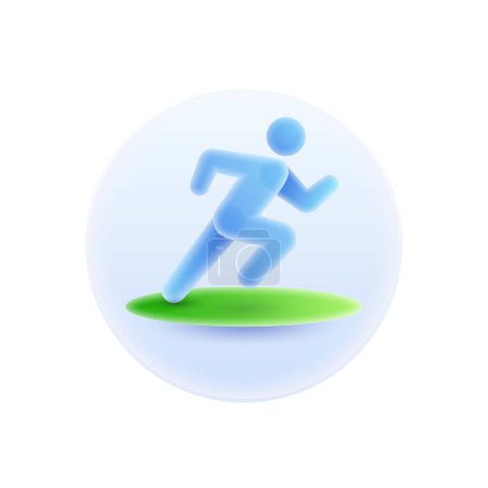 Illustration for Runner or jogger, sports activities and physical exercises. Isolated glassmorphism icon for sportive application, keeping fit and slimming. Vector illustration - Royalty Free Image