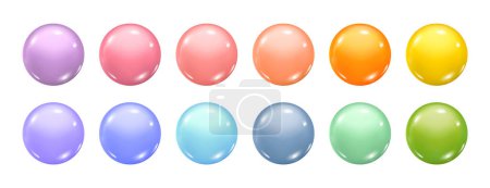 Illustration for Balls vector set, colorful glossy buttons and drops. Bright spheres , multicolor isolated vitamins vector illustration. Minerals complex, abstract capsules droplets, healthy food extracts - Royalty Free Image