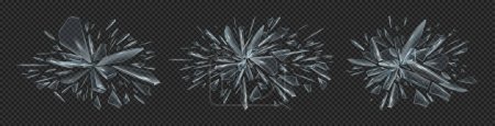 Illustration for Broken glass fragments pieces splash on transparent background. Shards of broken glass abstract explosion, 3D crystals of triangle shape crash, shattered particles motion - Royalty Free Image