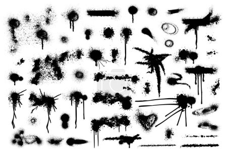 Photo for Spray paint traces and splashes, realistic illustration collection. Isolated stains and blots, messy and dirty blots left from aerosol. Sprayed grungy drawing, graffiti ink or street art - Royalty Free Image
