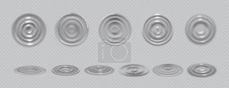 Illustration for Drop traces on the water surface, realistic illustration collection. Isolated ripple texture, bubbles, and circles caused by raindrops. Liquid smoothness and splashes shape and design - Royalty Free Image