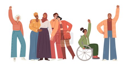 Illustration for Unity and equality, isolated female characters diversity and rights protection. Vector women day celebration, girls power and empowerment movement, unity and fight for social just and support - Royalty Free Image