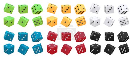 Illustration for Cubes with random numbers, rolling or throwing dice cube for luck in game or casino. Vector isolated object for playing boardgame or gamble. Win and betting, gaming experience leisure or hobby - Royalty Free Image