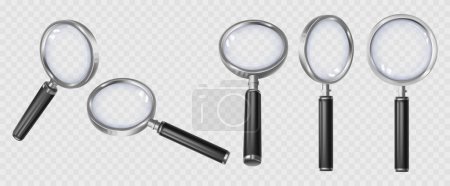 Illustration for Loupe tool for zooming and magnifying objects. Vector isolated magnifier with lens for looking closer. Instrument for searching and discovery, exploration and invention research, enlarging - Royalty Free Image