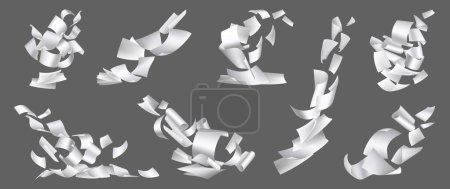 Illustration for Sheets of paper falling down, blown away by wind. Vector isolated a4 documents with copy space scattered in air. Pile of blank notes with curved corners or office paperwork flying chaotically - Royalty Free Image