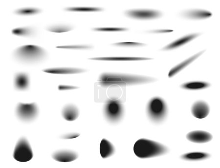Ilustración de Efecto de sombra largo y corto redondo, sombra realista aislada de objetos circulares en diferentes ángulos y lados. Superposición de sombreado suave del vector en la superficie, contorno negro borroso de la forma - Imagen libre de derechos