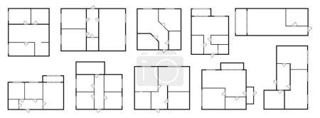Illustration for Top view of floor plan with empty rooms and doors. Vector flat cartoon, isolated interior design of apartment, condominium, home or house. Planning space for living and working, smart schemes - Royalty Free Image