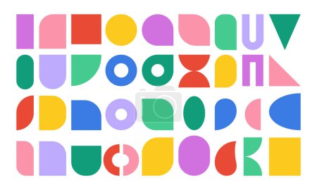 Illustration for Vivid realistic figures, isolated geometric graphic design elements. Vector brutalist or minimalist elements, circles and squares, half circles and ovals. Futuristic bright decoration for typography - Royalty Free Image